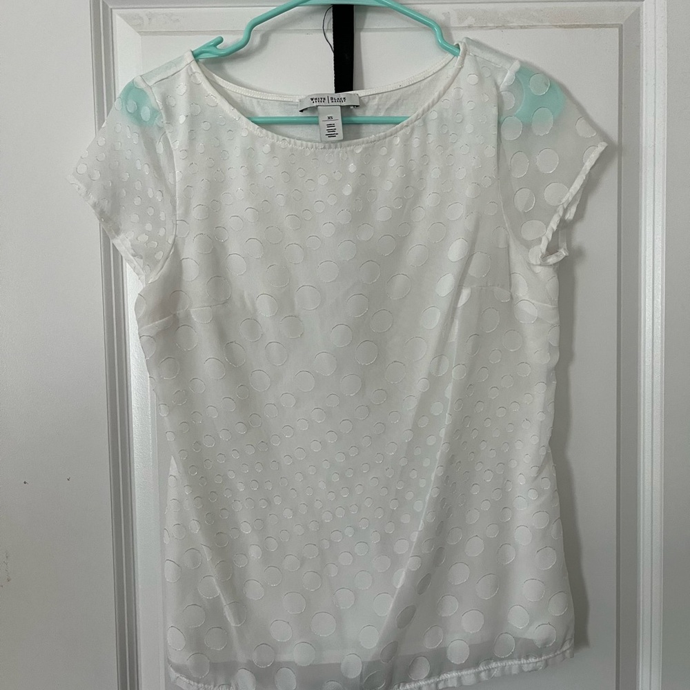 White House Black Market Polka Dot Blouse with Aqua Accents
